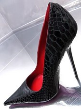 1969 Made in Italy High Heels Iconic Pointy Leather Pumps Python Black 35