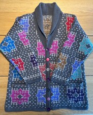 Vintage Hand Knitted Kaffe Fassett Wool Box Star Jacket Cardigan Rare 