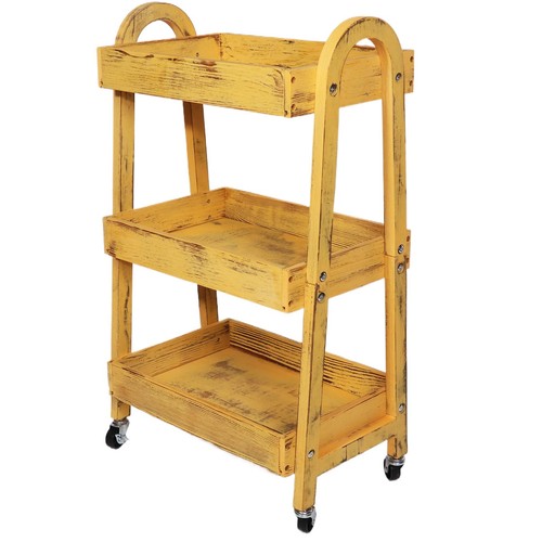 Tier wooden rolling cart - wooden, cart-