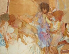 Bernard Dunstan RA Large original oil on Canvas Trying on the Dresses