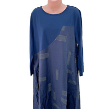 Frank Usher Tunic Maxi Dress by QVC, Long Sleeve, Size S/M, Navy Mixed Media