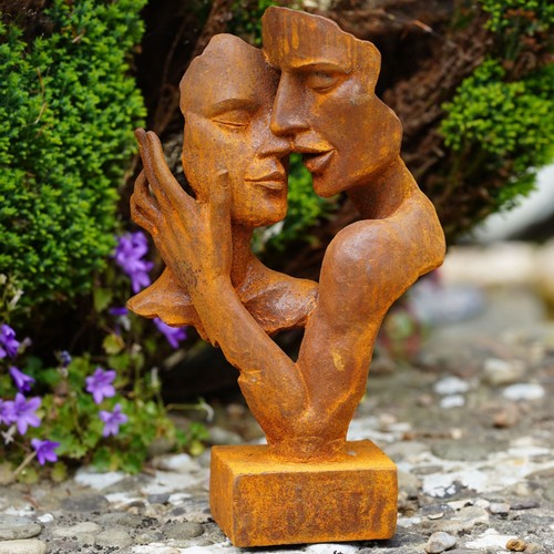 Cast iron lovers sculpture - iron,