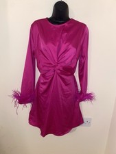 Bright Pink Feather Cuffs Dress Size S (10) By Savida