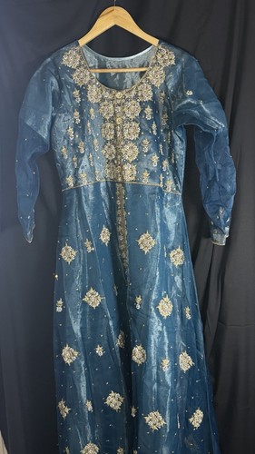 Teal blue organza - organza, embroidered