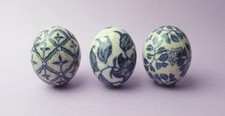 Three Vintage Blue & White Porcelain Ceramic Eggs