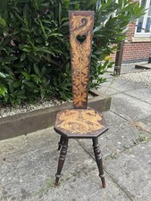 Antique Victorian Hand Painted Welsh Spinning Chair. 19th Century Welsh Folk Art