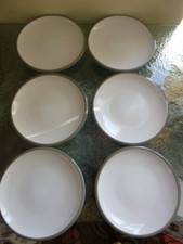 Set of Six York Eton Fine Dining Stoneware Salad / Side Plates 21cm Grey Edge