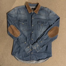Zara Man Denim Shirt With Corduroy Detailing Size XL