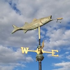 Bass & lure fish weathervane - Copper aged verdigris fishing, fisherman vane