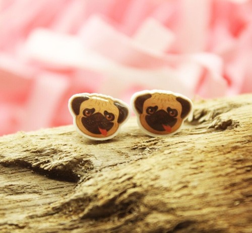 Pug stud earrings cute novelty - earrings,