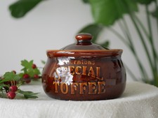 Vintage Thorntons Ceramic Special Toffee Jar With Lid, Brown Glazed Candy Jar