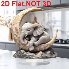 Ornament Table Elephant Sleeping on The Moon for Living Room Home Decor Indoor