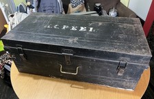 Large, Antique, Metal Trunk, Chest, Travel/Storage, Blue Star Line, Black.