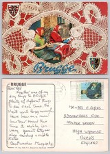 c24124 Lace makers bobbins Bruges Brugge  Belgium  postcard 1990 stamp
