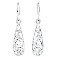 Handmade Silver Teardrop Earrings with Filigree Pattern - Dangle Jewelry B39