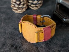 Handmade Genuine Leather Bund Strap. Watch Band Vintage Style Cuff. 26 24 22mm.