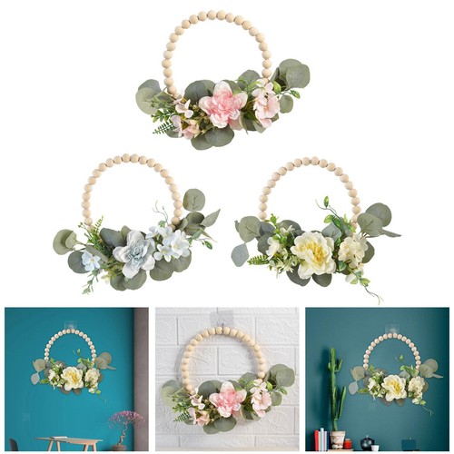 Country wood bead wreath with - country,