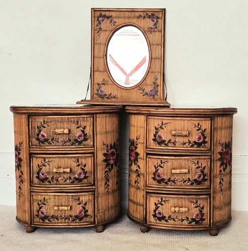 Pair vintage painted rattan - of,