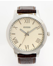 Guess  Silver Tone & Black Leather Wyatt Watch U1453G1