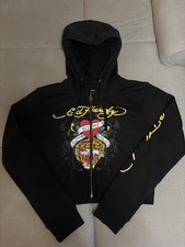 Ed Hardy  Black Zip Up Hoodie Size XL Fits L/M