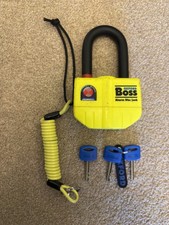 Oxford Boss Motorcycle Disc Lock Padlock Alarm Thatcham Approved 14mm Yellow