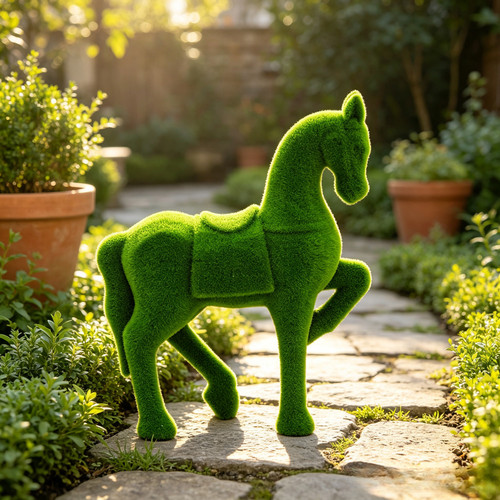 Flocked horse resin garden - flocked,