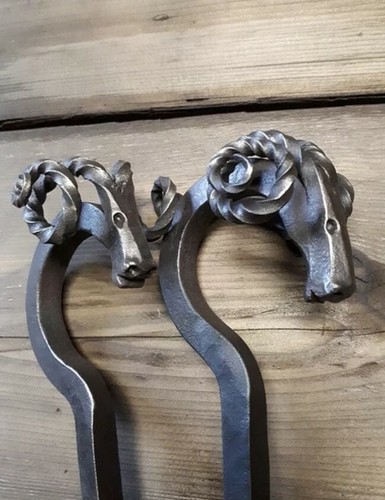 Hand forged rams head poker - head,