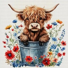 FLOWER COW STAMPED CROSS STITCH KIT 14 COUNT PRINTED AIDA SIZE 40x40CM