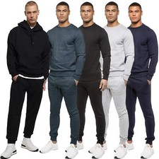 Kruze Mens Fleece Tracksuit Set Pullover Plain Sweatshirt Joggers Casual 2-piece