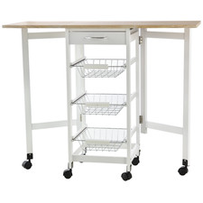 Kitchen Island Trolley Cart Extendable Drop Leaf Wire Baskets Drawer White 