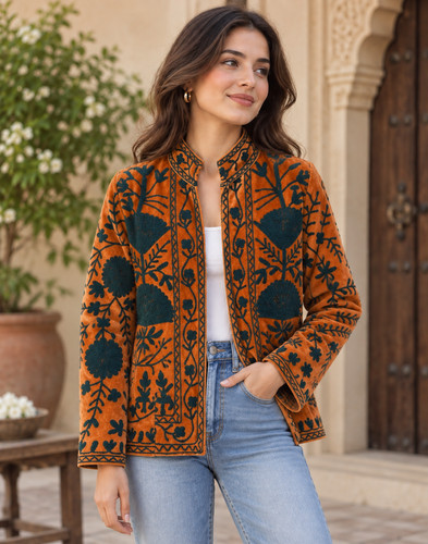 Rust orange velvet - velvet, suzani