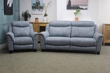 PARKER KNOLL MANHATTAN STATIC LARGE 2 SOFA & ELECTRIC CHAIR IN DASH BLUE FABRIC