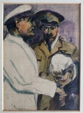 Early 20thC Watercolour Military Officers & Elderly Man Preparatory Drawing