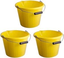 [Set of 3] 3 Gallon(14L) Plastic Builders Bucket Yellow Carry Handle Pouring Lip