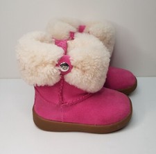 UGG RAMONA 2UK EUR18 GIRLS PINK SUEDE WINTER SNOW ANKLE BOOTS WITH FUR TRIM ZIP