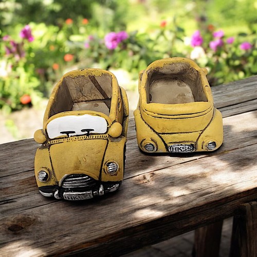 Vintage yellow car planter - car,