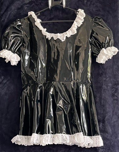 Black frilly pvc - dress, with