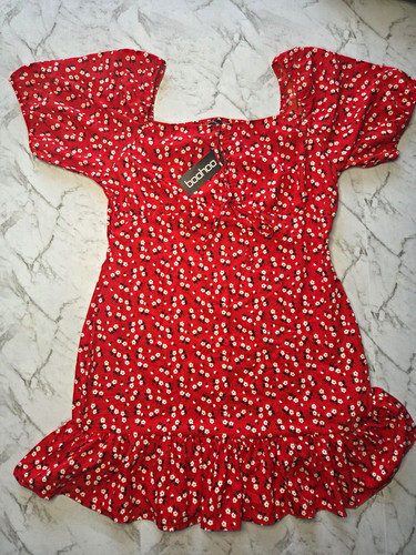 Boohoo red floral square neck - floral,