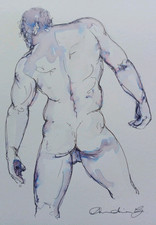Ink Drawing Muscular Nude Male
