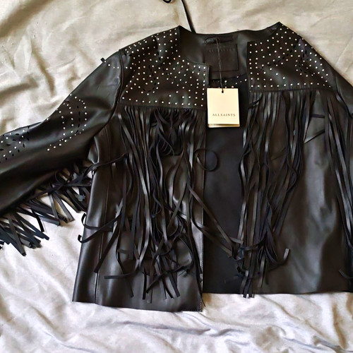 Allsaints black leather biker - black,