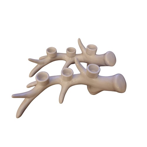 White ceramic antler taper - ceramic,