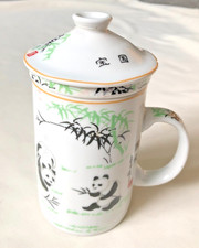 Panda Design Porcelain Tea Infuser Mug with Lid & Strainer for Loose Tea