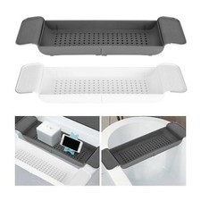 Plastic Bathtub Caddy Bath Bridge Tray Rack Extendable Bathroom Shelf Organiser
