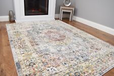 New Living Room Rugs Large Grey Gold Distressed Soft Faded Floor Carpet UK