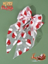 1pc Christmas Print Hair Bows For Girls Christmas Hat Long Tail Bow Hair Clips