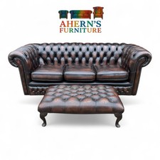 Antique Brown Leather Chesterfield sofa and Large Footstool FREE DELIVERY