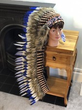 Indian Headdress Native American Feather Head Dress Extra Large Blue