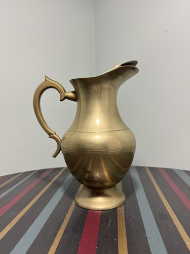 Vtg brass water pitcher footed - brass,