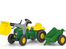 Rolly John Deere Kids Ride On Pedal Tractor with Frontloader Childrens Trailer