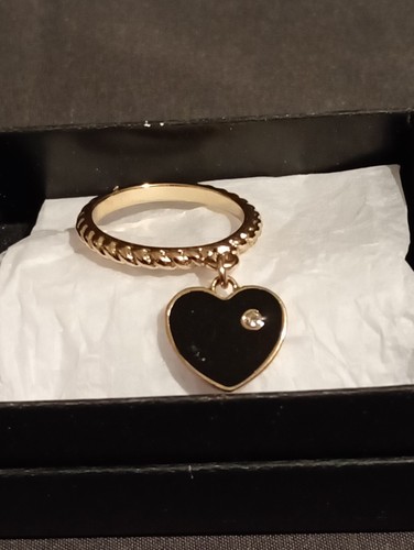 Gold dangle heart charm ring - charm,